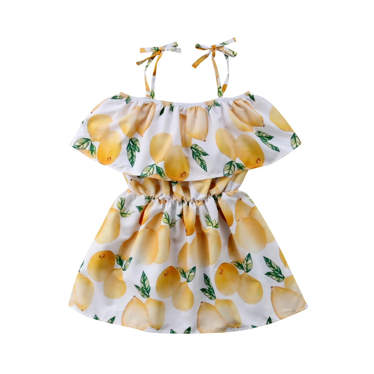 

Baby Kid Girls Summer Strap Dress Party Robe Pageant Lemon Printed Children Clothing For 1-6T