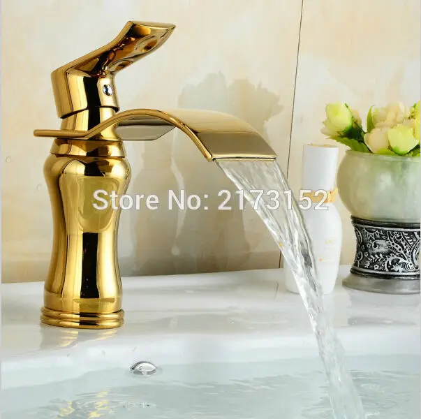 

Fancy Style Gold Plated Bathroom Waterfall Faucet Single Hole Single Handle Basin Sink Mixer Tap B030