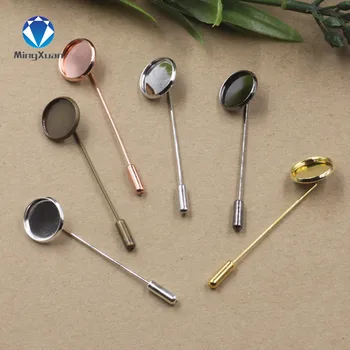 

10pcs 12mm 14mm 20mm Round Cabochon Base Long Brooch Lapel Pin Blank Settings 6 Colors Plated DIY Brooch Jewelry Accessories