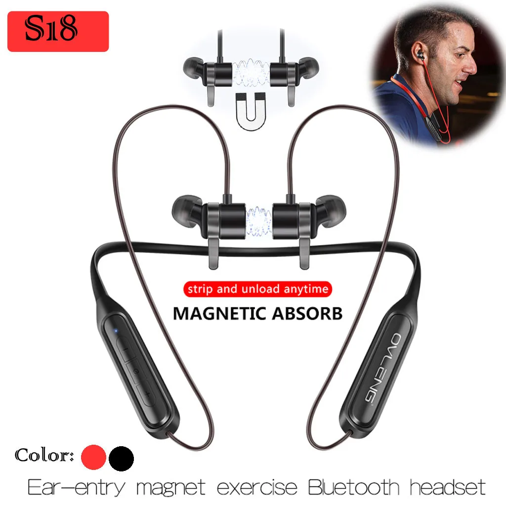 

S18 Bluetooth Headphones Wireless Neckband Headset V5.0 Noise Cancelling Mic Support mobile phone with bluetooth function