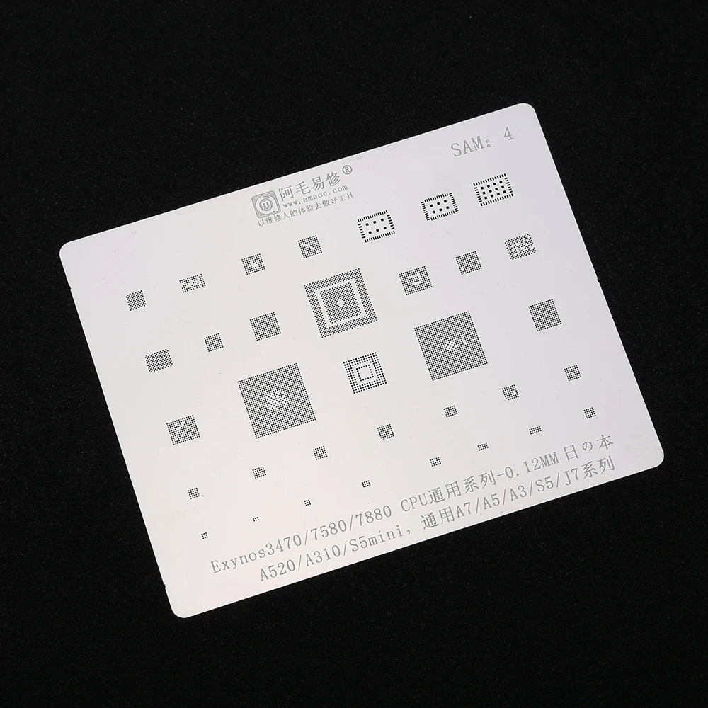 

BGA Stencil for Samsung A7 A5 A3 S5 J7 Exynos3470/7580/7880 CPU Solder Template Reballing Stencil
