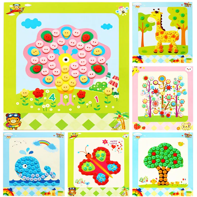 5Pcs/set Children DIY Button Stickers Toys Handmade Button Painting Drawing Craft Kits Kids Early Educational Toy