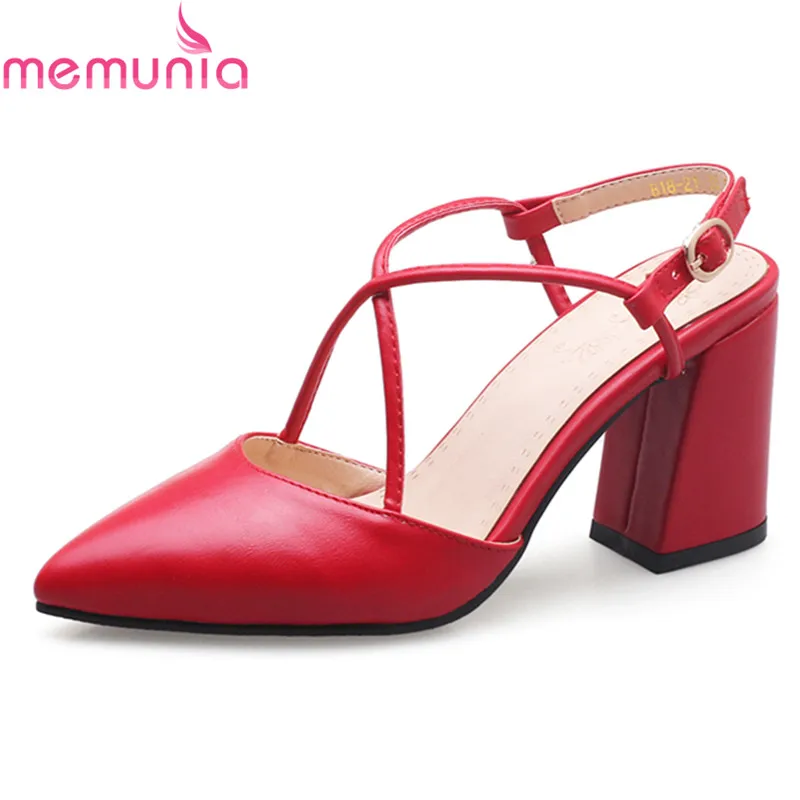 

MEMUNIA spring autumn pu leather comfortable women pumps fashion pointed toe thick heels elegant high heels shoes