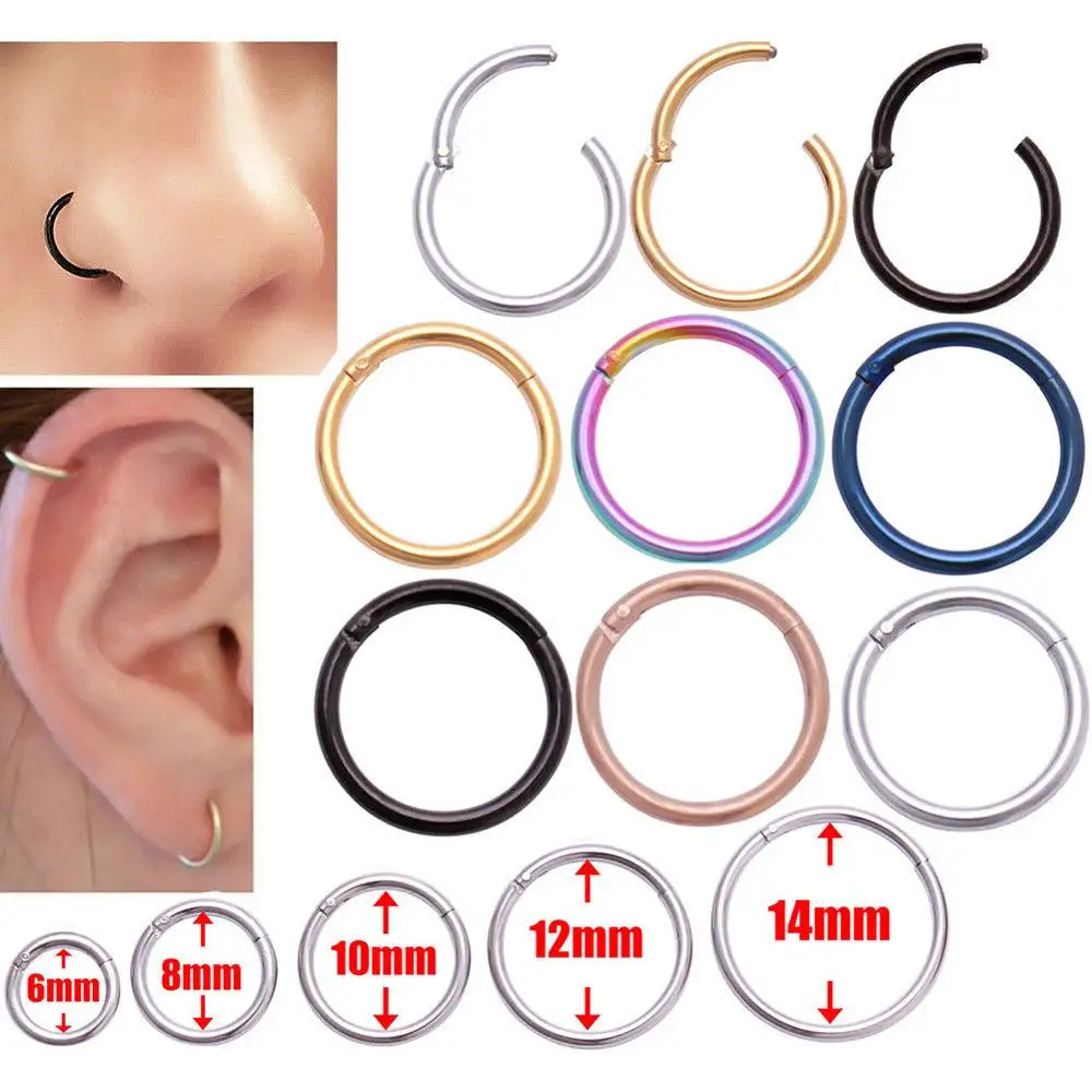 50pcs 16G CZ Nose Septum Clicker Seamless Ring Ear Helix Daith Tragus Piercing 