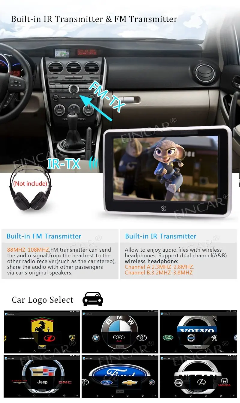 Cheap 10.1 Inch TFT LCD Wide Digital Screen Car Headrest Player Quad-Core Android 6.0 Multimedia Entertainment System headrest Monitor 2