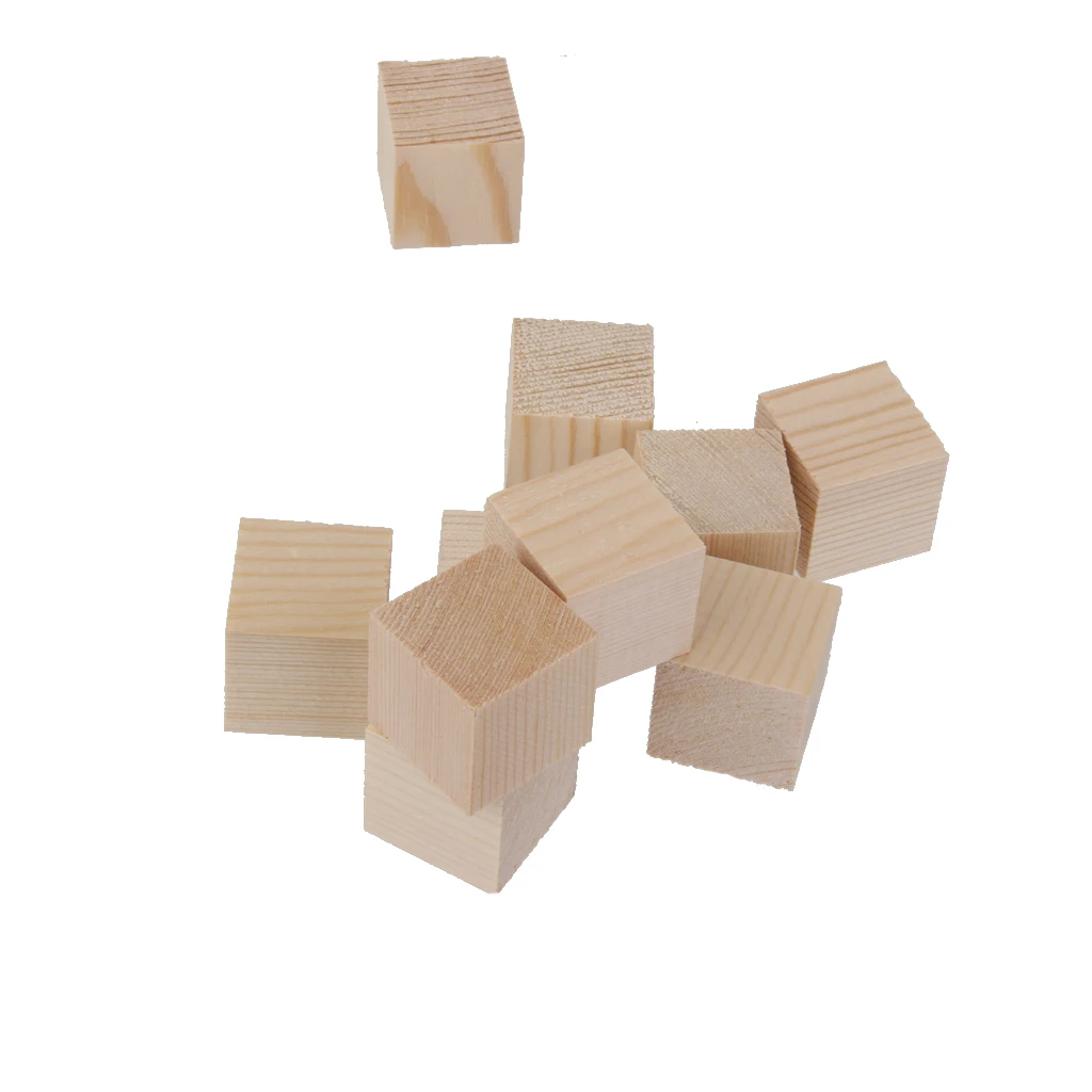 20pcs Natural Wooden Square Cubes Blocks Embellishment for Kids Toys Craft 25mm