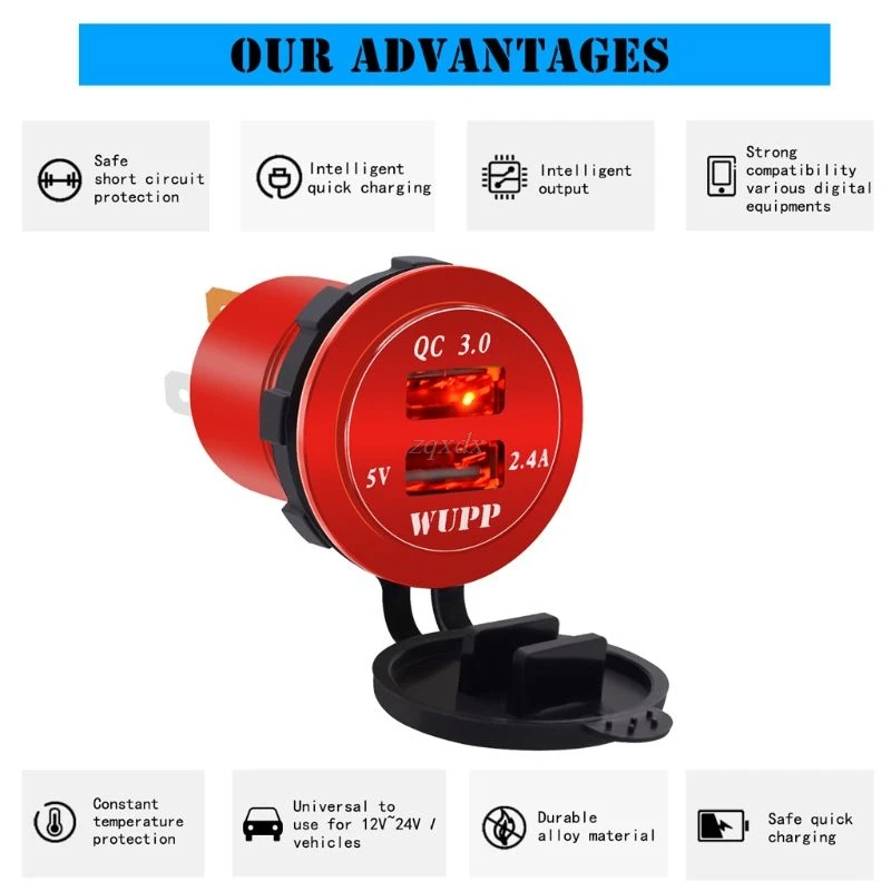 Car Quick Charger QC 3.0 Power Adapter Dual USB Vehicle DC 12 V-24 V Cigarette Socket Lighter 2 port For iPhone Android