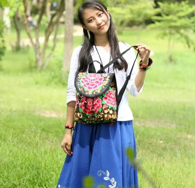 

Vintage Embroidery Womens Ethnic Canvas Drawstring Shoulder Bag Small Backpacks Teenage Girls Mochilas Escolares Femininas