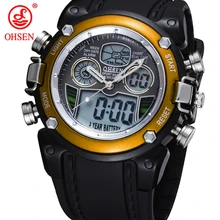 Hot Sale OHSEN Dual Core Boys Sports Watch Alarm Date Day Waterproof Rubber Band Analog Wrist Watch Shock Military Watch Relogio