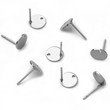 

30pcs Pure stainless steel 8MM flat with hole ear pin time gem care jewelry