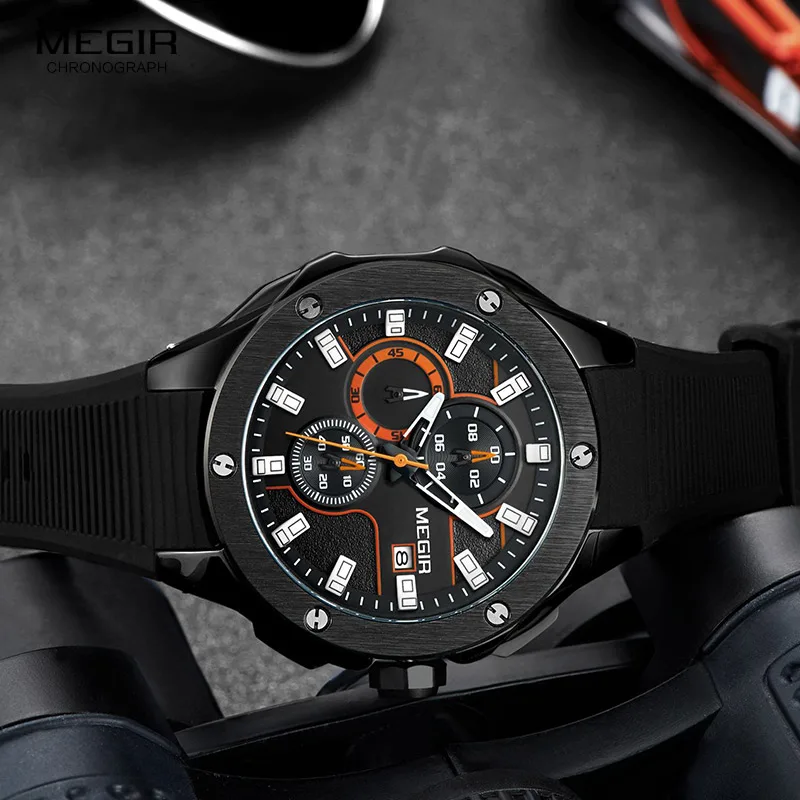 

Megir Mens Watches Top Brand Luxury Waterproof 24 hour Date Quartz Watch Man Leather Sport Wrist Watch Men Waterproof Clock 2018