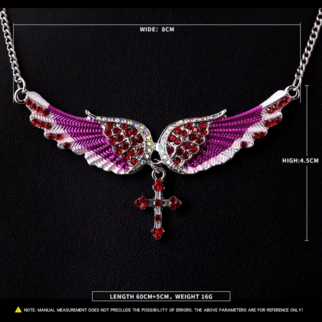Chic Chain Necklaces Sexy Ladies Crystal Angel Wings Cross Necklaces & Pendants Fashion Jewelry For Women Shellhard