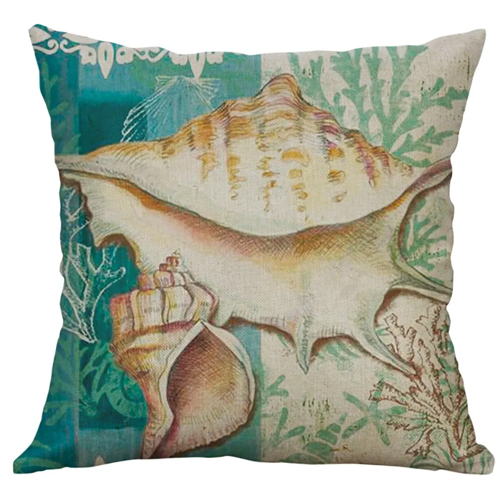 

Pillow Case Cover Square 40cm*40cm Linen Pillow Cases Bedding New Marine Life Turtle Conch Shell Cushion Cover L530