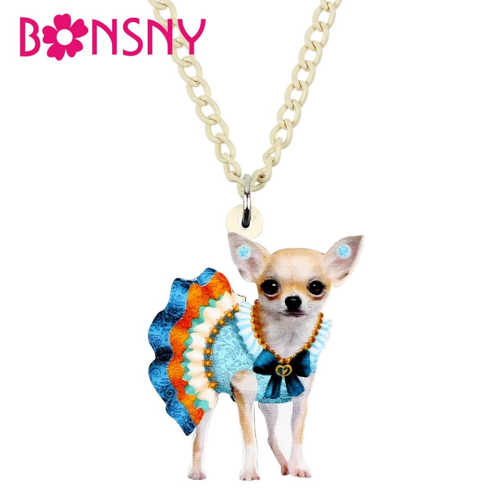 BONSNY Chihuahua Dog Jewellery Necklace Pet Tag Charm Enamel Pendant Women Girls