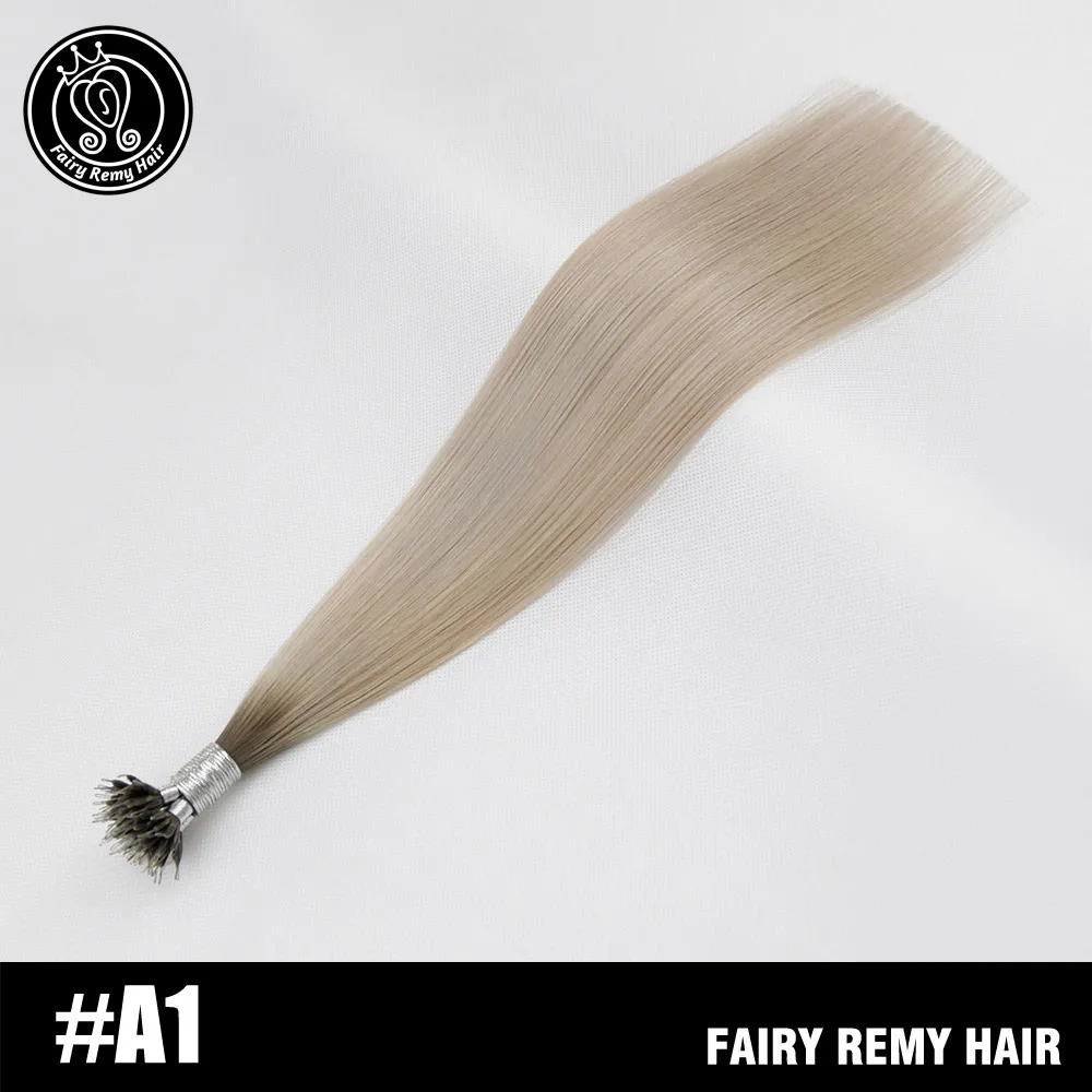 A1 Сказочные волосы remy, предварительно скрепленные человеческие волосы для наращивания, Цвет ледяной блонд, 16 дюймов, 0,8 г/локон, микро бусы, настоящие человеческие волосы Remy - Цвет: A1