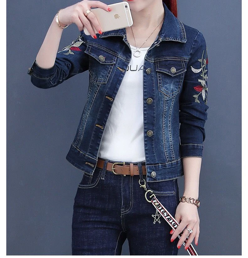 إمرأة ده مين سترة الشارع الشهير بارد الفتيات 2019 عارضة التطريز spijkerjas الربيع الخريف كي الجينز معطف كوت ceket بيان
