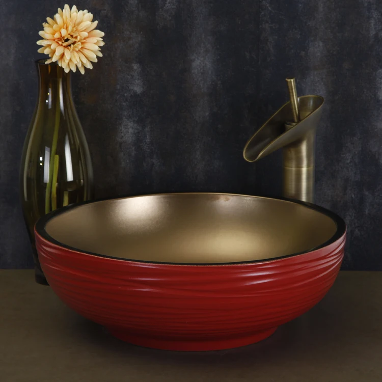 redwithgoldglazedchinesewashbasinsinkbathroomsinkbowl