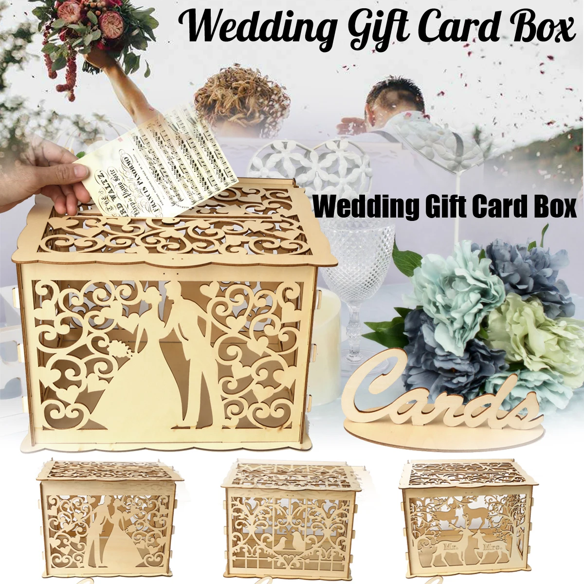 М Размеры 30*24*22,5 см Новый DIY свадебная открытка коробка деревянная коробка для денег с замком великолепное свадебное украшение