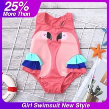 Детский купальный костюм с оборками, купальник с принтом в виде птиц пляжный комбинезон, одежда купальный костюм для девочек купальный костюм из одного предмета для детей