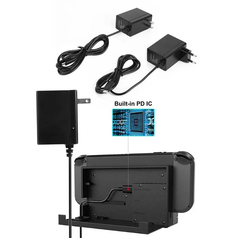 Штепсельная Вилка стандарта ЕС/США 1,5 а адаптер переменного тока PD type-C м/5 футов зарядное устройство совместимо с зарядным устройством в виде док-станции с переключателем, игровой контроллер высокого качества, Прямая поставка