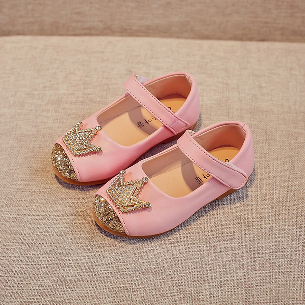 

Toddler Infant Kids Baby Girls party shoes Crystal Crown Bling Single Princess Shoes little girl Autumn 2019 chaussure fille