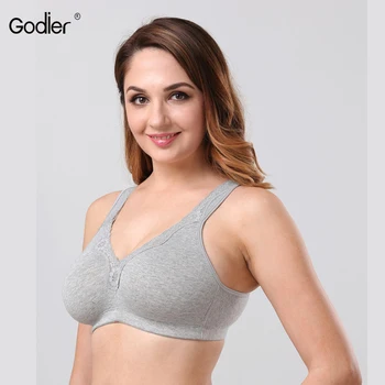 

Godier Seemless Full-Coverage Big Size T-Shirt Bra Gray Black 80BCDEF~115D Wire Free Cotton Soft Bra Lingerie Plus Brassiere 328