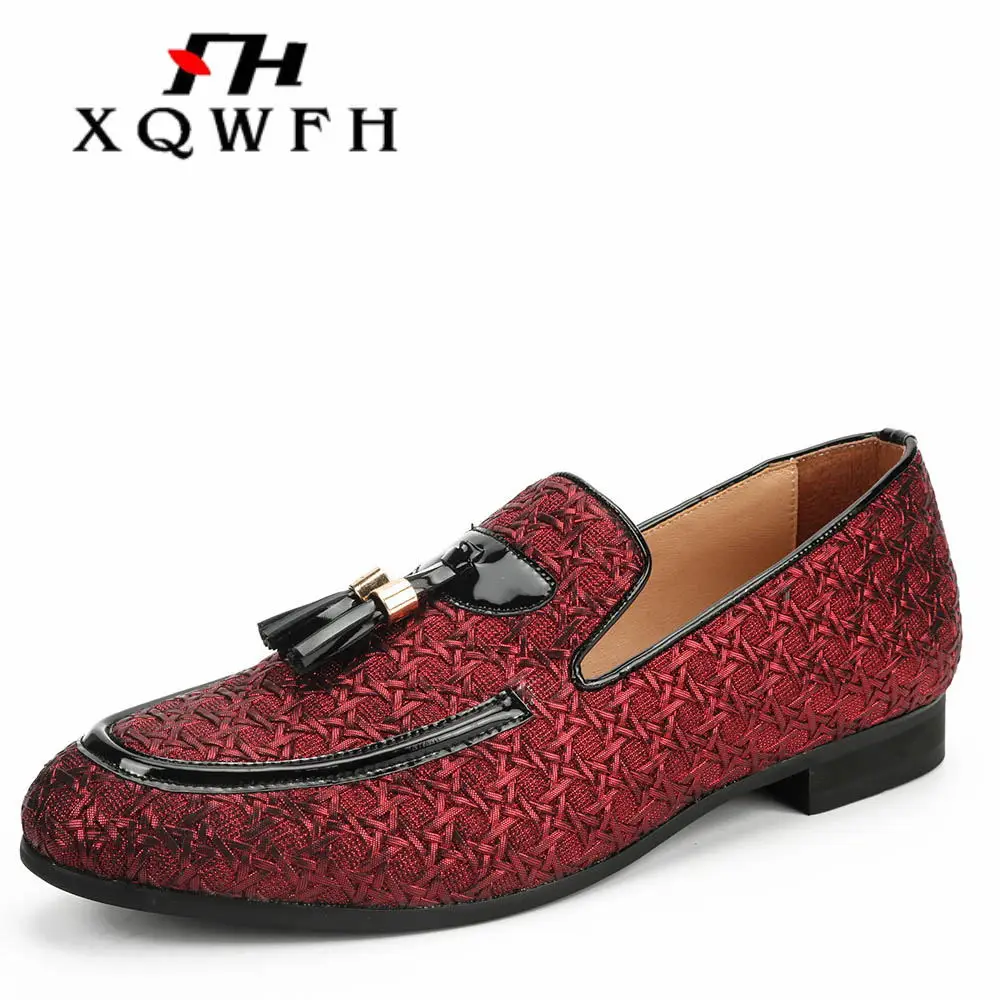 XQWFH Men Wedding And Party Shoes Luxury Brand Braid Leather Casual Driving Men Loafers