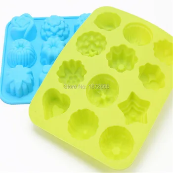 

DIY 12 Cups Flower Shape Silicone Cake Molds Tool Jelly Pudding Molds Handmade Soap Moulds Kitchen Random Color 50pcs