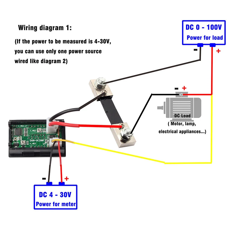 Dual Display Digital Voltmeter Ammeter Blue Red LED Amp Volt Meter with Current Shunt DC100V 100A