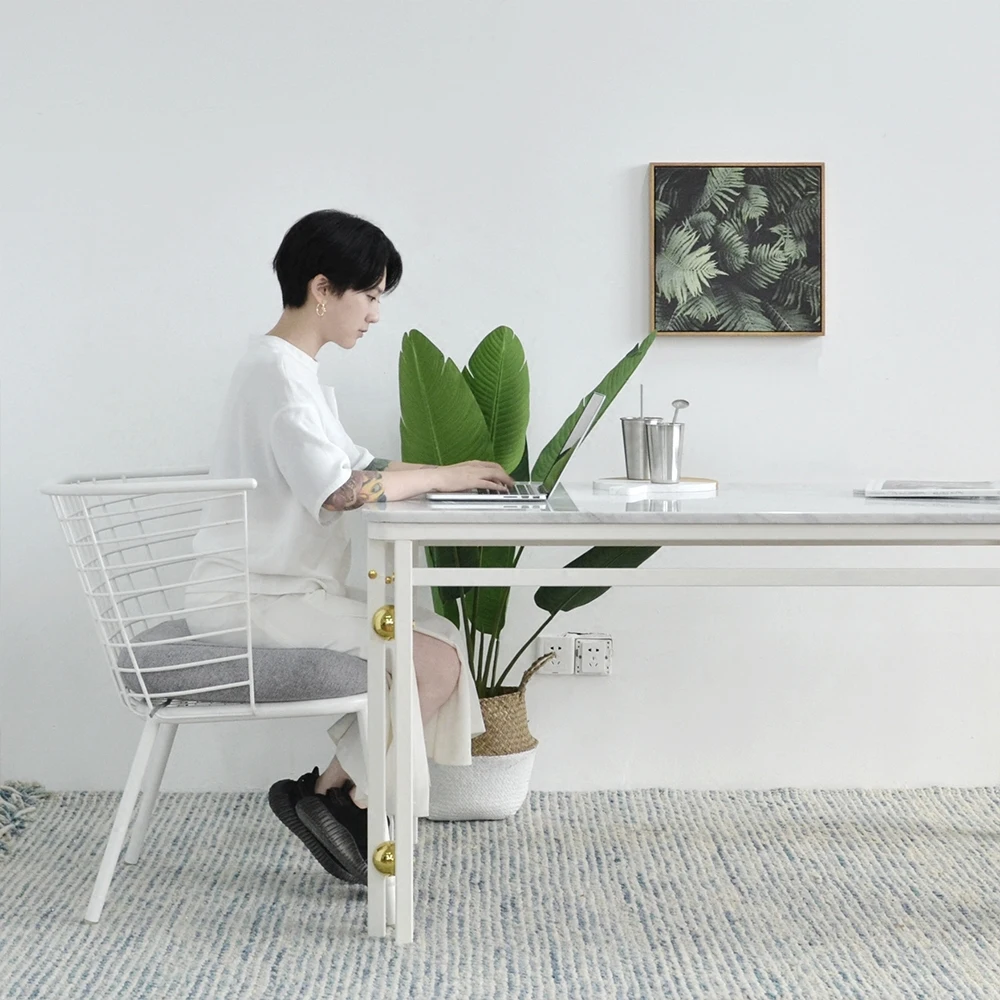 [InYard original] metal chair / Nordic grid outdoor / indoor multifunctional meeting with soft metal chair dining room chair