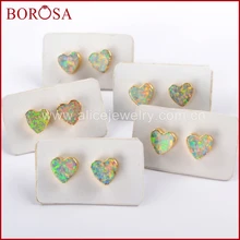 BOROSA 5Pairs Gold Color White Opal Heart Earrings Artificial Japanese Opal Studs Earring Jewelry for Women Lady G1631
