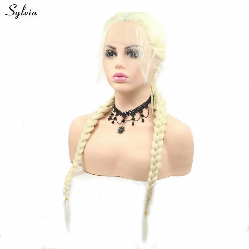 Sylvia 2x твист парики из косичек для женщин 60#/613#/фиолетовый/Омбре блонд синтетические кружева спереди парик ручной работы Плетеный парик с волосами младенца