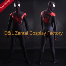 Free Shipping DHL 3D Printing Ultimate Miles Morales Spider-Man Costume Fullbody Lycra Spandex Suit Halloween SP067