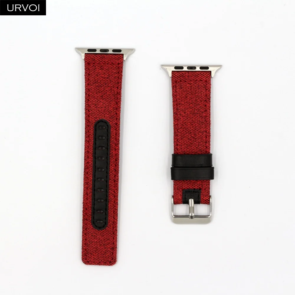 URVOI холщовый ремешок для Apple Watch band series 54321 тканевый ремешок для iwatch с узором брани классический дизайн из натуральной кожи - Цвет ремешка: Red