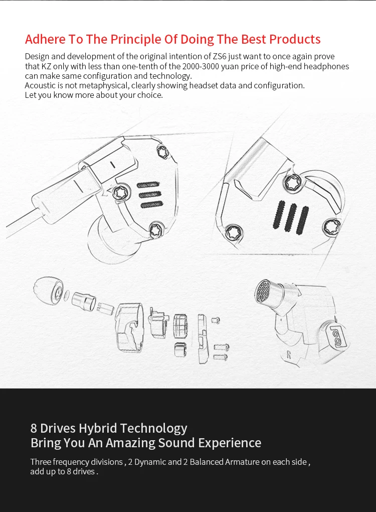 KZ ZS6 Grey Color 2DD+2BA Hybrid In Ear Earphone HIFI DJ Monito Running Sport Earphone Earplug Headset Metal Earbud KZ AS10