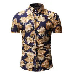 Для мужчин лето печатных Slim Fit короткий рукав подставка с воротником рубашка блуза Топ camisa masculina chemise homme рубашка camisa Hombre