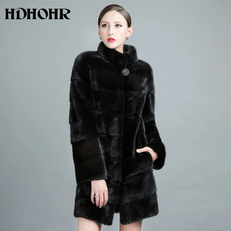 HDHOHR, Высококачественное натуральное Норковое Пальто, женское натуральное импортное Норковое Пальто, зимние теплые модные меховые пальто, толстые норковые меховые куртки