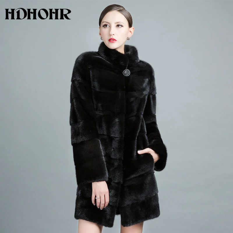 

HDHOHP 2017 New Real Mink Fur Coat Women Natural Import Mink Coats Winter Warm Fashion Fur Coats Long Mink Fur Jackets