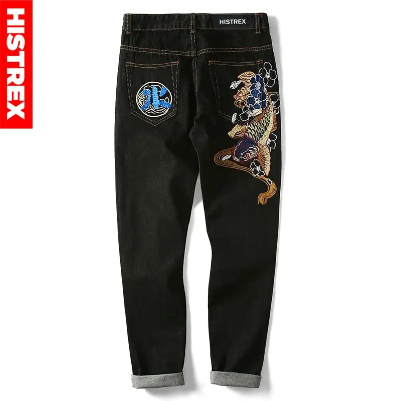 

Jeans Men Brand Embroidery Chinese Style Letter Pants Cotton Denim Stretch Biker Blue Black Pant Mens Casual Clothing #TSJ2003