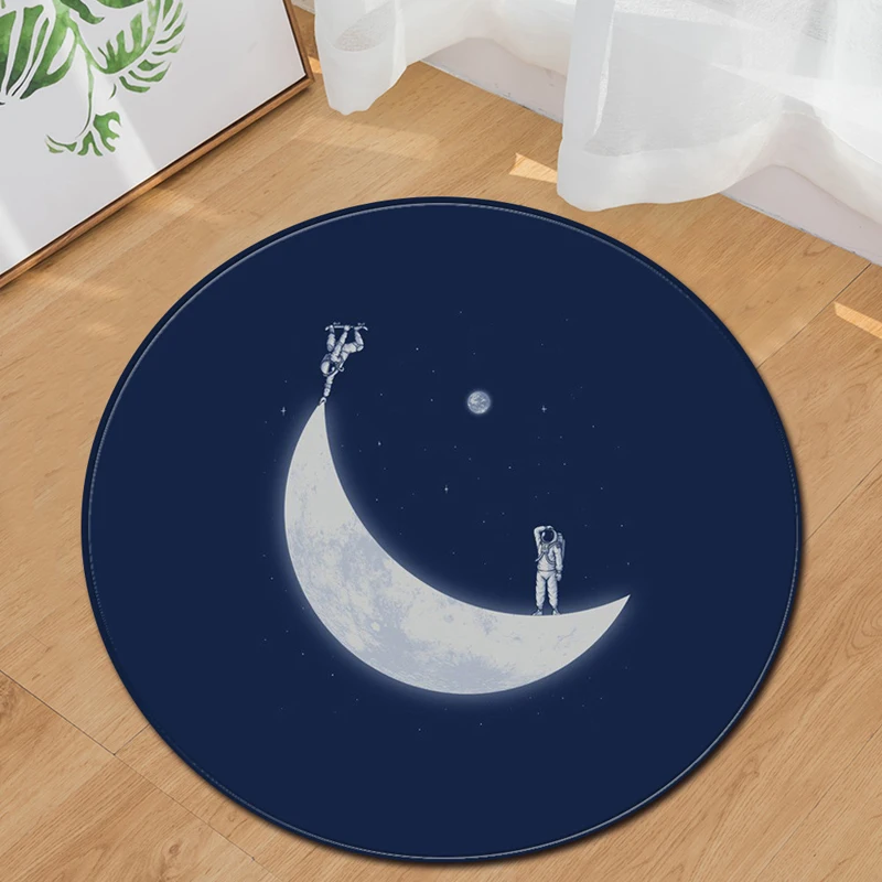

EHOMEBUY New Arrival Carpet Moon Skateboard Astronaut Round Carpet Bedroom Living Room Home Hotel Floor Decoration Round Footpad