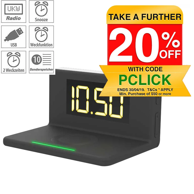 

QI wireless Quick phone charger Digital Alarm Clock Wireless Charging Charger with bedside LED Night ligh for smartphone charger