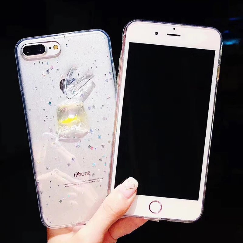 Cute goldfish Transparent Phone Case For iPhone 6 6S Clear TPU Silicone Back Cover For iPhone 7 7 plus 8 6 S X Star Star Glitter Capa (7)