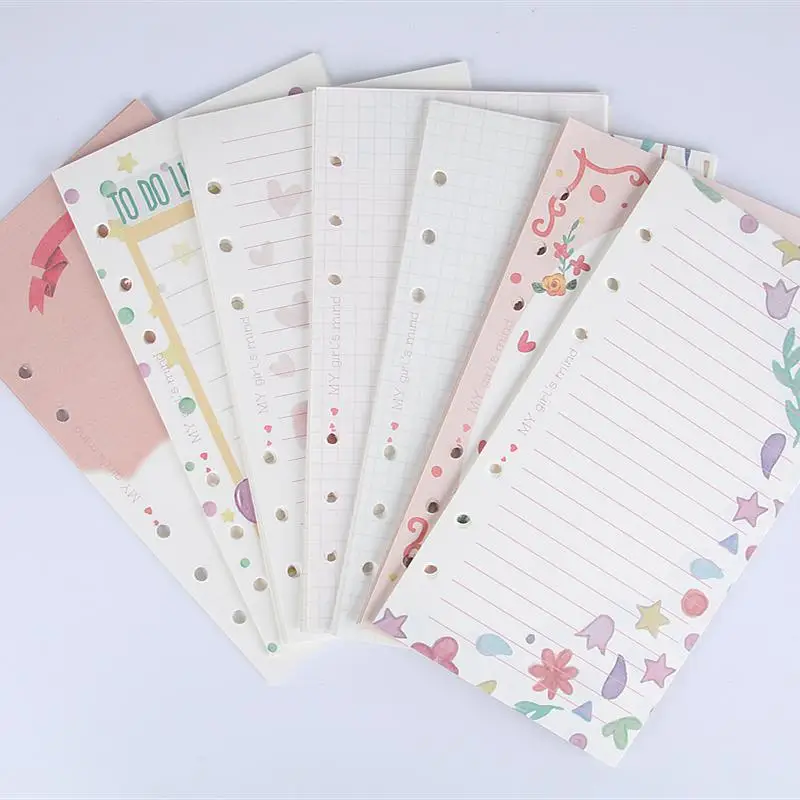 Девичий милый школьный блокнот, наполнитель, набор бумаги А6, милый дневник, заправка S для Filofax Dokibook, органайзер, 100 листов - Цвет: Filler Paper set