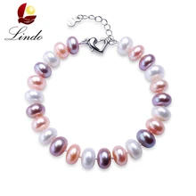 Элегантный женский браслет из натурального пресноводного жемчуга, 925 пробы, серебряные ювелирные изделия, 8-9 мм, белый жемчуг, женские браслеты из бисера