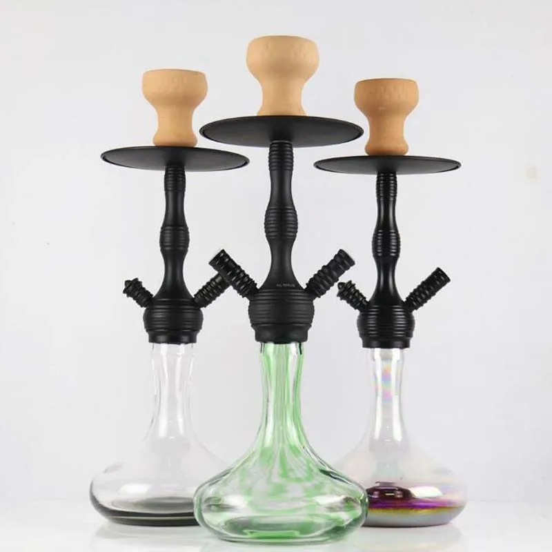 

Top Quality Glass Hookah Shisha Click System Shisha With Double Hose Large Aluminum Alloy Germany Hookah Shisha Narghile