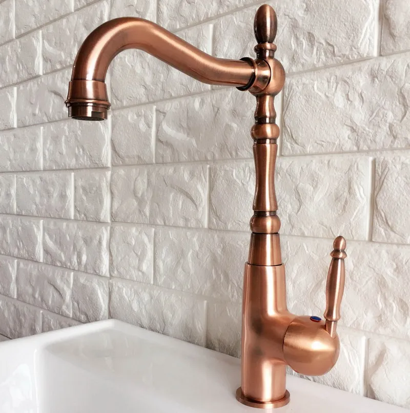 Swivel Spout Water Tap Antique Red Copper Single Handle Single Hole Kitchen Sink & Bathroom Faucet Basin Mixer Tap anf420