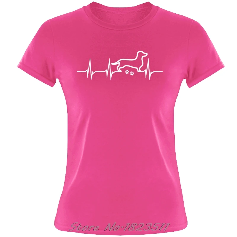 

New Brand Cool T Shirt Dachshund Teckel Heartbeat Stylisches T-Shirts women O-neck Short Sleeve Tees Tops Harajuku Streetwear