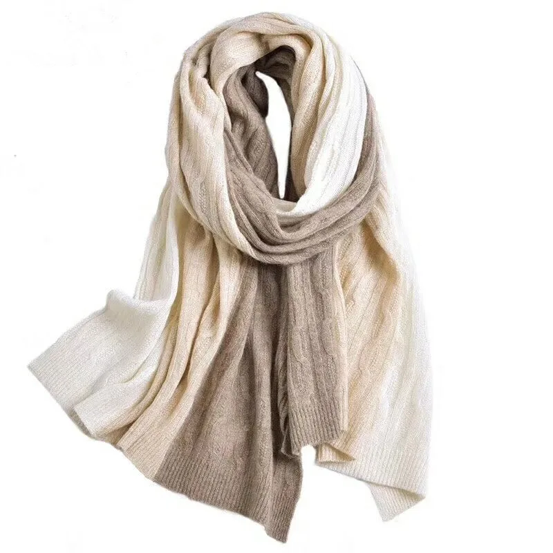 

new arrivals 100%goat cashmere twisted knit women boutique thick scarfs shawl pashmina ecru purple 3color patchwork 70x195cm