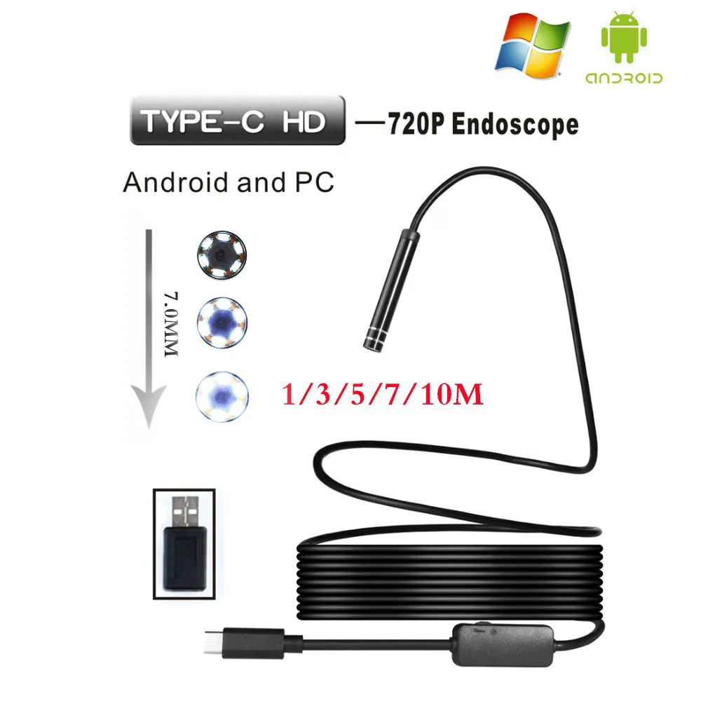 6 светодиодов 7 мм 480p Водонепроницаемый эндоскоп для Android с портом Type C бороскоп