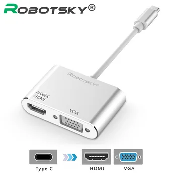 

Robotsky USB Type C to HDMI VGA Adapter Male to Female Type-C Converter Audio Video Cable for Macbook USB-C phone Tablet